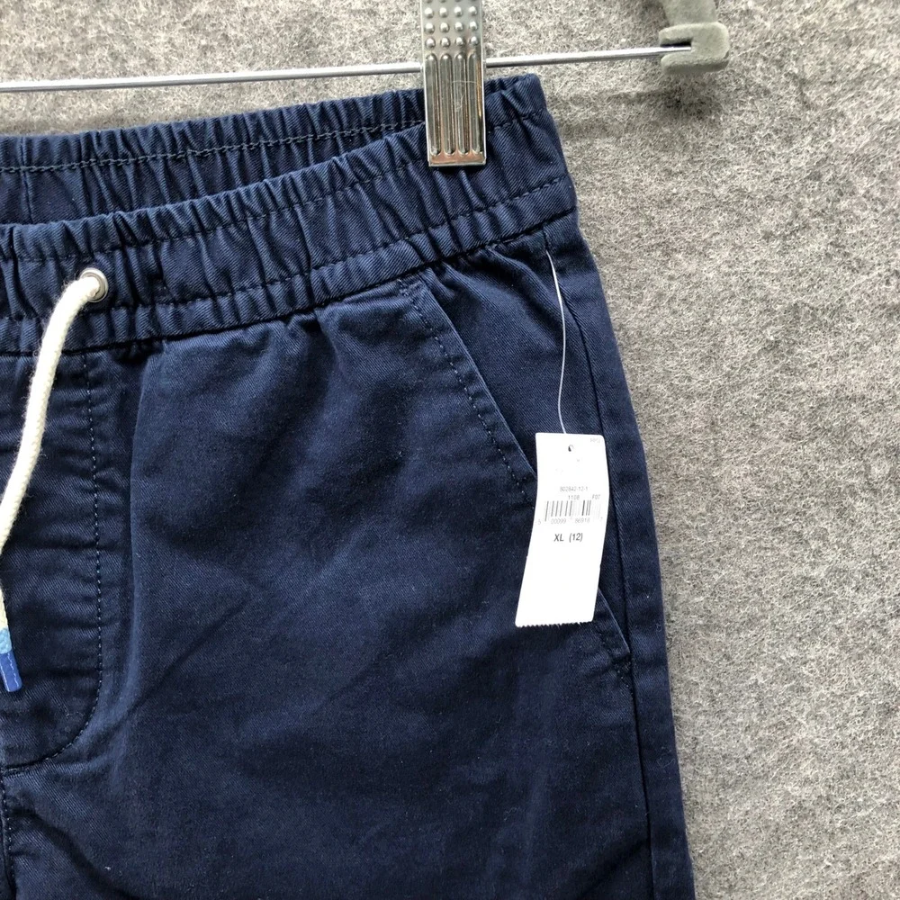 NWT Gap Boys XL (12) Pull On Chino Shorts Drawstring Flat Front Navy Blue
